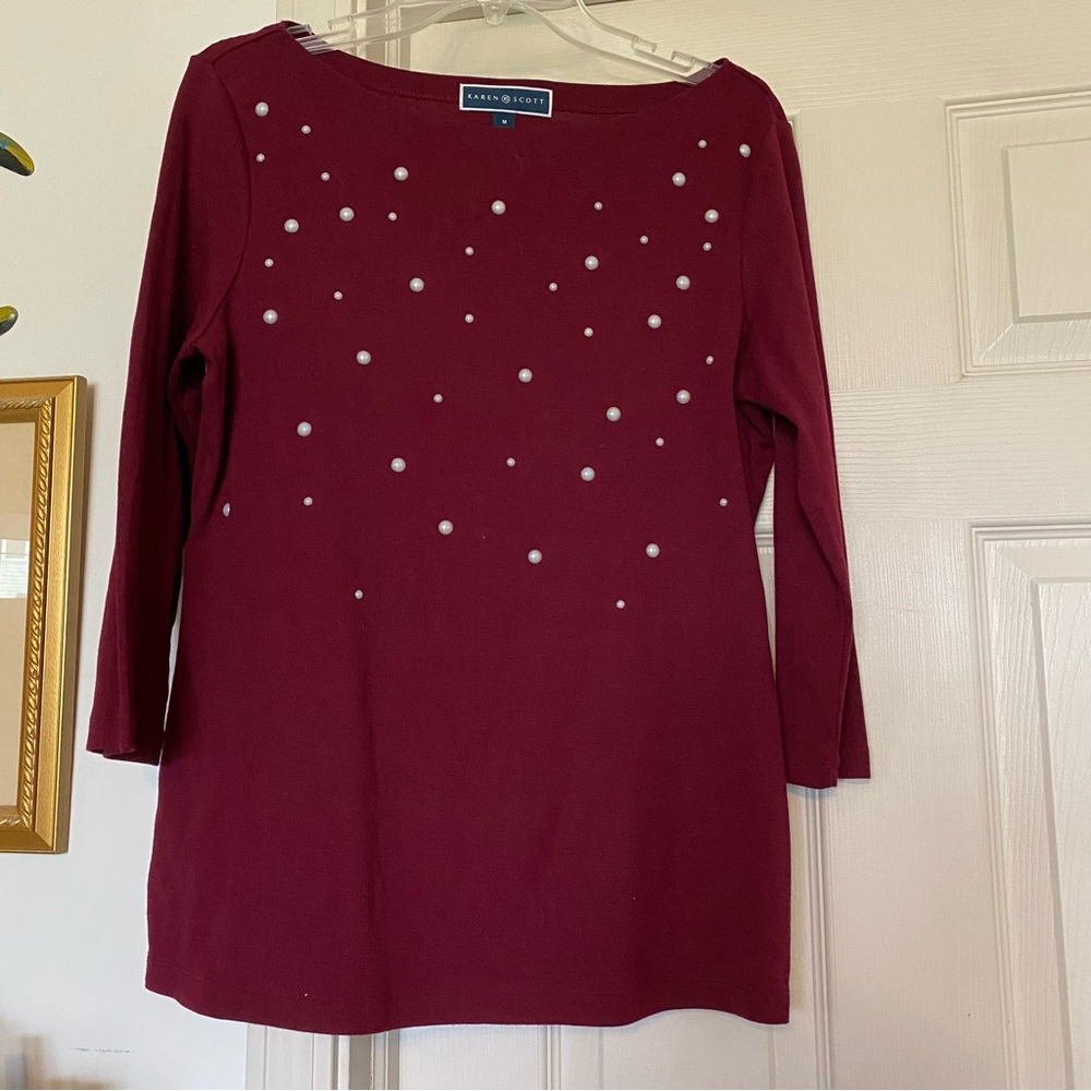Lot of two Karen Scott size medium embellished tops - Picture 2 of 10